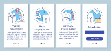 Doğrusal kavramlar ile plastik cerrahi merkezi hizmet onboarding mobil uygulama sayfası ekranı