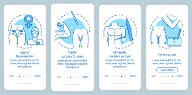 Plastik cerrahi merkezi hizmetleri doğrusal kavramlar ile mobil uygulama sayfası ekranı onboarding