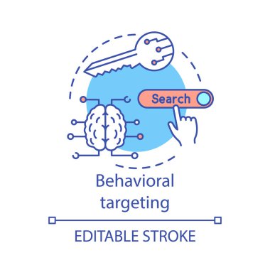 Davranışsal hedefleme kavramı simgesi. Kullanıcı davranışı fikir ince çizgi çizim. Pazarlama vektör izole anahat çizimi için davranışsal analitik. Müşteri tahmini. Düzenlenebilir kontur