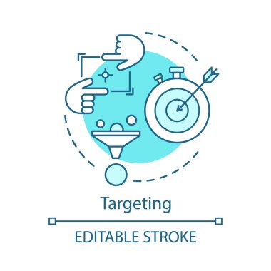 Turkuaz kavramı simgesi hedefleme. Satış dönüşümleri simge fikir ince çizgi illüstrasyon. İş stratejisi, dijital pazarlama kampanyası vektör izole anahat çizim. Düzenlenebilir kontur