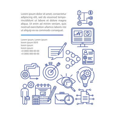 Değerlendirme, değerlendirme beyaz arkaplan makale sayfası vektör şablonu. Broşür, dergi, kitapçık tasarım unsuru doğrusal simgeler ve metin kutuları. Yazdırma tasarımı. Metin alanı olan illüstrasyonları kabul et 