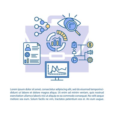 Veri değerlendirme mor arka plan makale sayfası vektör şablonu. Broşür, dergi, doğrusal simgeler ve metin kutuları ile kitapçık tasarım elemanı. Baskı tasarımı. Metin alanı ile konsept illüstrasyonları 