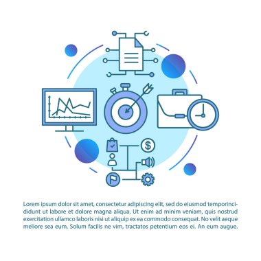 Veri değerlendirme mavi arka plan makale sayfa vektör şablonu. Broşür, dergi, doğrusal simgeler ve metin kutuları ile kitapçık tasarım elemanı. Baskı tasarımı. Metin alanı ile konsept illüstrasyonları 