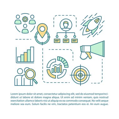 Genel arama beyaz arka plan makale sayfası vektör şablonu. Broşür, dergi, doğrusal simgeler ve metin kutuları ile kitapçık tasarım elemanı. Baskı tasarımı. Metin alanı ile konsept illüstrasyonları