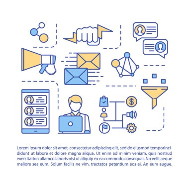 Karşılık gelen beyaz arka plan makale sayfası şablonu. Broşür, dergi, doğrusal simgeler ve metin ile kitapçık tasarım elemanı. Ağ baskı tasarımı. Metin alanı ile konsept illüstrasyonları 