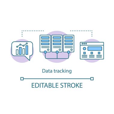 Veri izleme kavramı simgesi. Muhasebe sistemi, diyagram. Veri organizasyonu müşteri ilişkileri yönetimi fikir ince çizgi illüstrasyon. Vektör izole anahat çizimi. Düzenlenebilir kontur