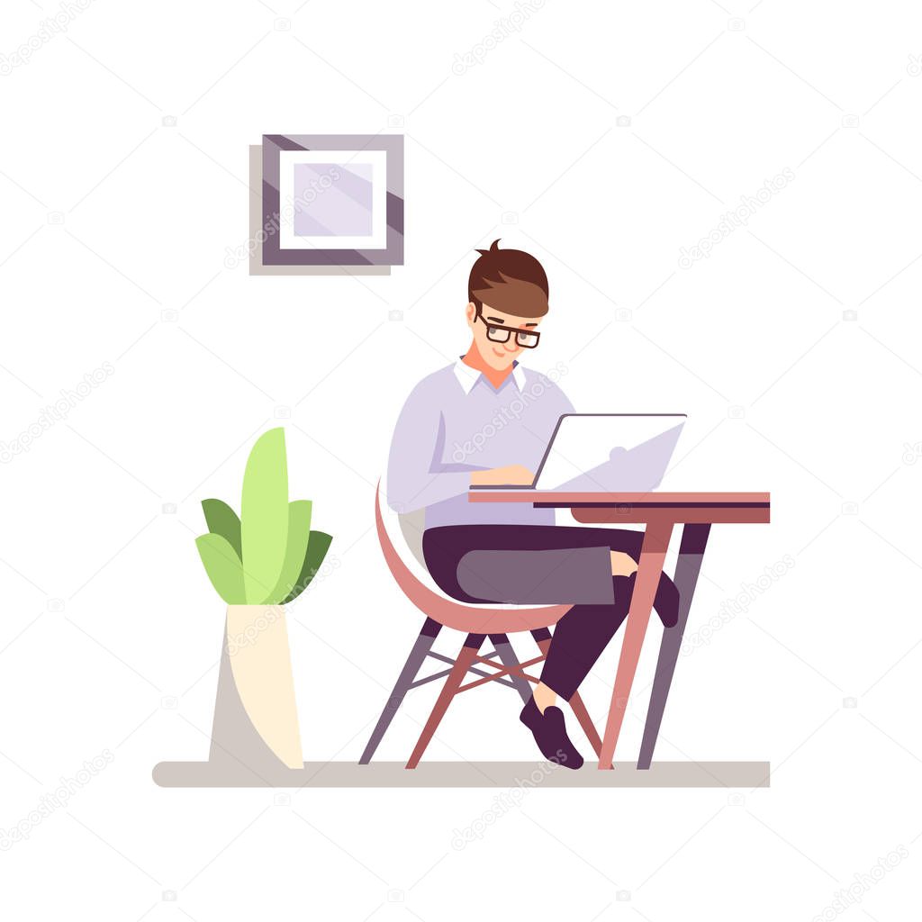 Office worker flat vector color illustration