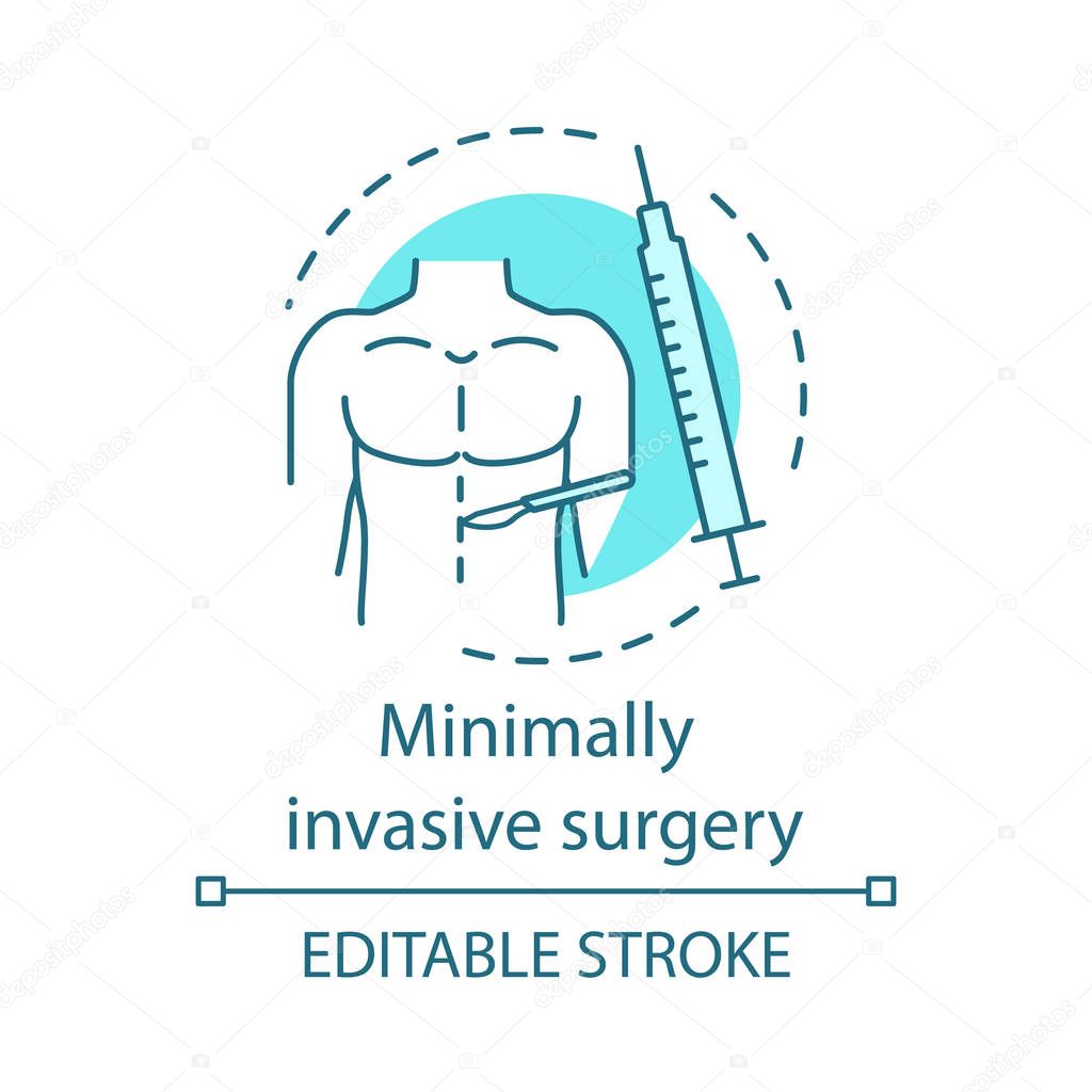 Minimally invasive surgery concept icon. Small incisions idea thin line illustration. Endoscope camera. Safe surgical techniques. Vector isolated outline drawing. Editable stroke