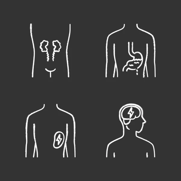Ill human organs chalk icons set. Sore kidneys and spleen. Achin — Stock Vector