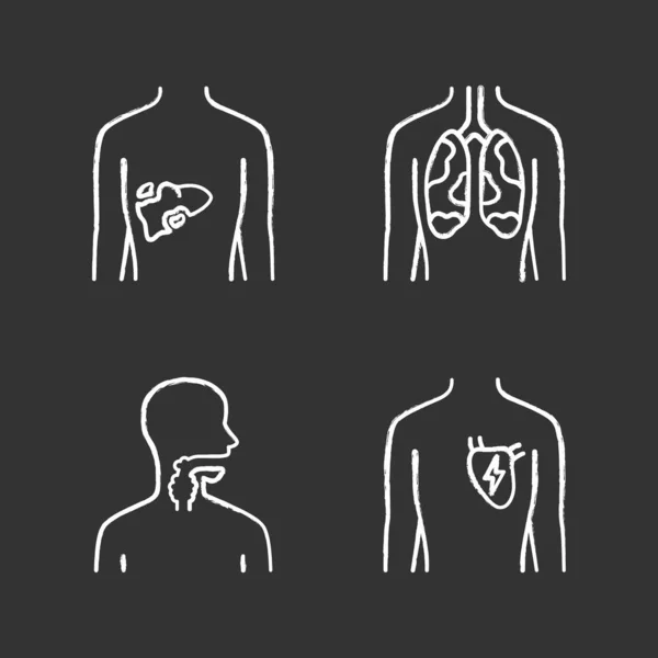 Zieke menselijke organen krijt icons set. Zere lever en longen. Pijnlijke t — Stockvector