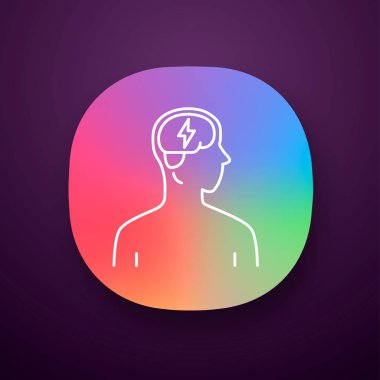 Hasta beyin uygulaması simgesi. Bunama, felç. İnsan organı ağrıyor. Sağlıksız