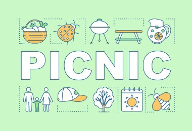 Piknik kelime kavramları afiş. Çocuklarla aile aktiviteleri. Barbec