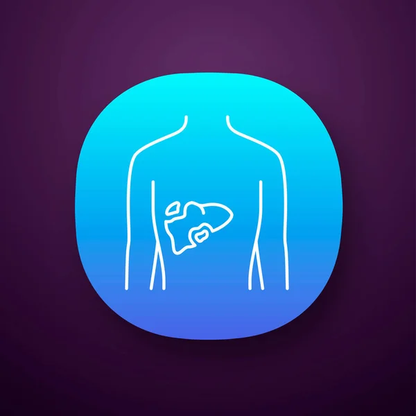Ícone de aplicativo de fígado III. Hepatite, cirrose. Órgãos humanos tristes. Unhe — Vetor de Stock