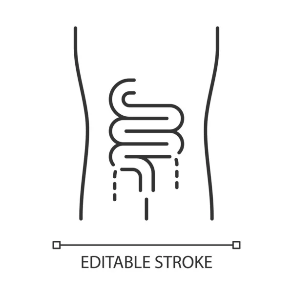 Icône linéaire des intestins malades. Organe humain endolori. Digestiv malsain — Image vectorielle