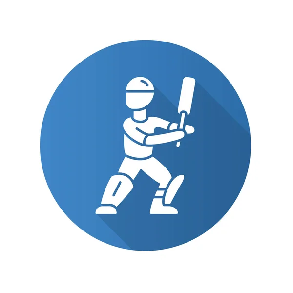 Cricket Player flat design lång skugga Glyph ikon. Batsman Ready — Stock vektor
