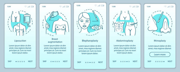 Surgical body sculpting onboarding mobile app page screen vector
