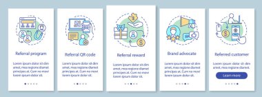 Mobil uygulama sayfası ekran vecto onboarding Tavsiye pazarlama araçları