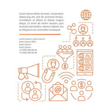 Tavsiye, viral pazarlama programı makale sayfa vektör şablonu. 