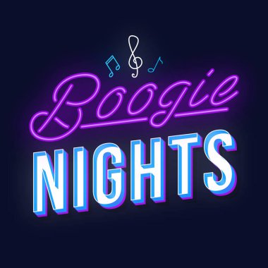 Boogie gece vintage 3d vektör yazı. Retro kalın yazı tipi, yazı