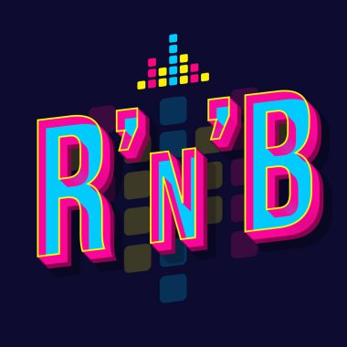 Rnb vintage 3d vektör yazı. Retro kalın yazı tipi, yazı tipi. Pop 