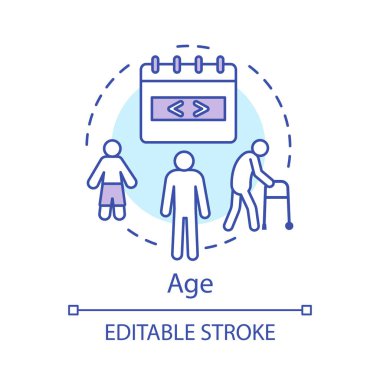 Yaş kavramı simgesi. Sorun cilt, yaşlanma güzellik tedavisi ve kaldırma fikri ince çizgi illüstrasyon. Yaşlanma vektör izole anahat çizim süreci. Yaşam döngüsü, insanların nesil editable inme