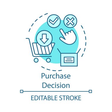 Satın alma kararı turkuaz konsept simgesi. Online alışveriş fikri t