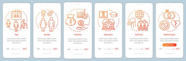 Demografik turuncu gradyan onboarding mobil uygulama sayfa ekranı v