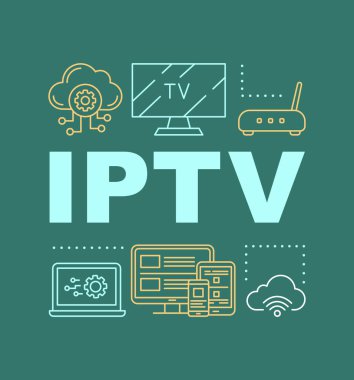 Iptv çam kelime kavramları afiş. Sunum, web sitesi. Tv kutusu, ben