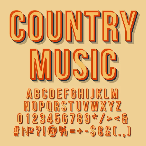 Country music vintage 3d vector lettering. Retro bold font, type — Stock Vector