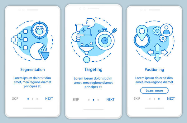 STP blue onboarding mobile app page vector template. Марк
