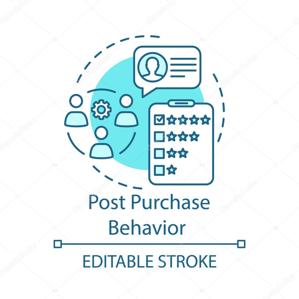 Post purchase behaviour turquoise concept icon. Feedback, customer comment, review idea thin line illustration. Rating vector isolated outline drawing. Satisfied consumer. Editable stroke