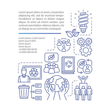 Sıfır atık yaşam tarzı makale sayfa vektör şablonu. Doğrusal simgeler ve metin kutuları ile broşür, dergi, kitapçık tasarım elemanı. Atık yönetimi. Baskı tasarımı. Metin alanı ile kavram çizimleri