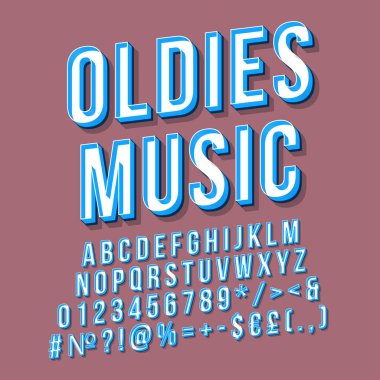 Oldies müzik vintage 3d vektör yazı. Retro kalın yazı tipi, typef