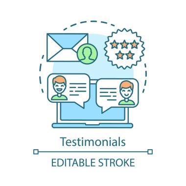 Referanslar kavram simgesi. Karar verme içerik fikri ince satır illüstrasyon. Tüketici olumlu incelemesi. Influencer, tavsiye pazarlama stratejisi. Vektör yalıtılmış anahat çizimi. Kullanılabilir kontur