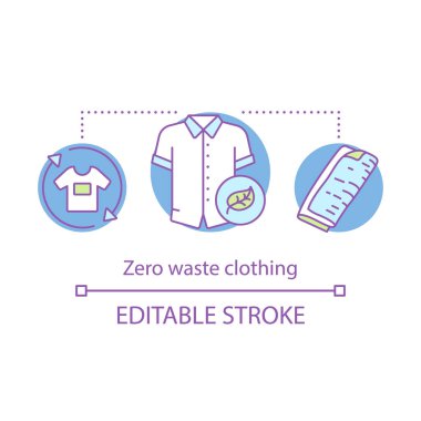 Sıfır atık giyim ve ürünler konsept simgesi. Atık yönetimi, çevre dostu yaşam tarzı fikir ince çizgi illüstrasyon. Organik, doğal kumaş Vektör izole anahat çizim. Kullanılabilir kontur