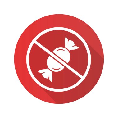 Şekersiz ürün düz tasarım uzun gölge glyph simgesi. Glikoz ve tatlandırıcı yok, diyabetik diyet. Şeker yasağı yok. Sağlıklı beslenme, sıfır kalorili gıda vektör siluet illüstrasyon