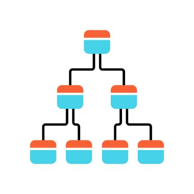 Ağaç diyagramı renk simgesi. Hiyerarşik sistem. Düğüm bağlantı diyagramı. Süreçlerin ve ilişkilerin görsel temsili. Ağaç yapısı. Sıra ve teslim. Yalıtılmış vektör illüstrasyonu