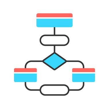 Akış diyagramı renk simgesi. Akış şeması. Elementlerin yapısı ve etkileşimi. İşlem görselleştirme. Problem çözme aşamaları. Program mantık dizisi. Algoritması. Yalıtılmış vektör illüstrasyonu