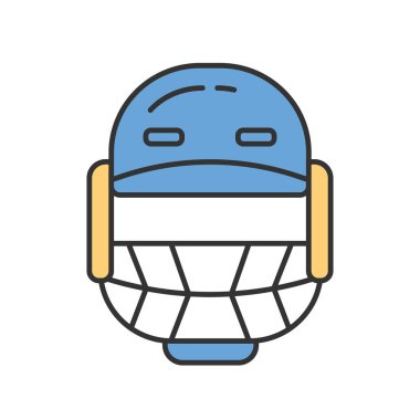 Kriket kask renk simgesi. Vurucu ve saha oyuncusu için kafa koruması. Kriket üniforması. Koruyucu sporcu malzemeleri. Spor ekipmanları. Atletizm aksesuarı. Yalıtılmış vektör illüstrasyonu