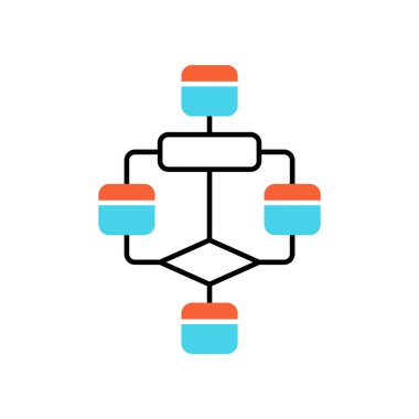 Akış şeması renk simgesi. Diyagram. Sürecin görselleştirilmesi. Problem çözme aşamaları. Algoritmanın grafik gösterimi. Program mantık dizisi. Yalıtılmış vektör illüstrasyonu