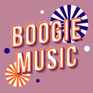 Boogie müzik vintage 3d vektör yazı. Retro kalın yazı tipi, yazı tipi. Pop art stilize metin. Eski tarz mektuplar. 90'lar, 80'ler afiş, afiş, t shirt tipografi tasarımı. Leylak renk arka plan