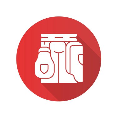 Kriket uyluk koruma düz tasarım uzun gölge glyph simgesi. Vurucu için vücut koruması. Sporcuya uyluk yastığı. Spor koruyucu giysiler. Atletizm ekipman güvenliğini sağlamak. Vektör siluet illüstrasyon