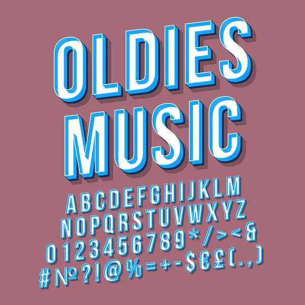 Oldies música vintage 3d vector de letras. Retro bold fuente, tipo de letra — Archivo Imágenes Vectoriales