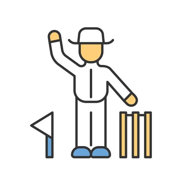 Cricket Domare Färg Ikon Domaren Signalerar Beslut Skiljeman Följa Spelet — Stock vektor