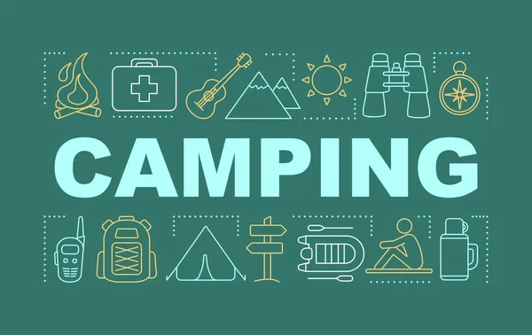 Camping word concepts banner. Family time together. Hiking. Over — Stock Vector