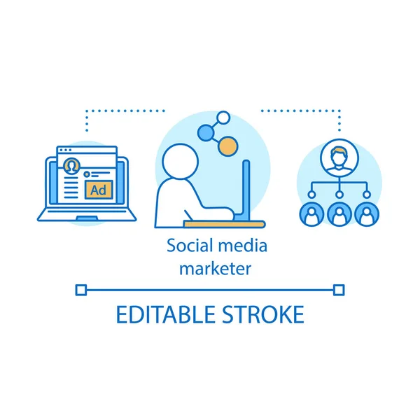 Icono de concepto de marketing en redes sociales. Especialidad en marketing digital — Vector de stock