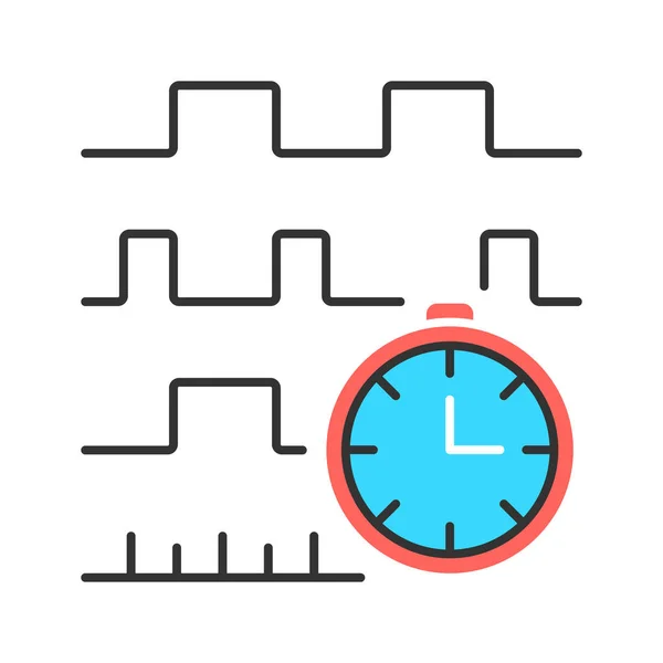 Barevná ikona časového diagramu Signály nastavené v časové doméně. Zpracovat graf Popis časových vztahů Digitální elektronika. Digitální komunikace. Izolovaný vektorový obrázek — Stockový vektor