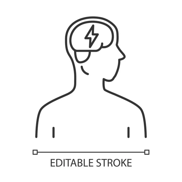 病気の脳線形アイコン。認知症 脳卒中人間の臓器が痛い不健康な神経系メンタルヘルス細い線のイラスト。輪郭記号。ベクトル分離アウトライン描画。編集可能なストローク — ストックベクタ