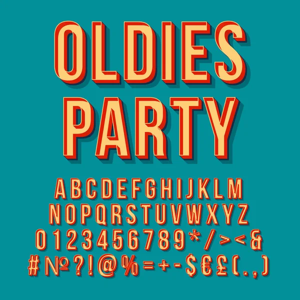 Oldies party vintage 3d vector lettering. Retro bold font, typef — Stock Vector