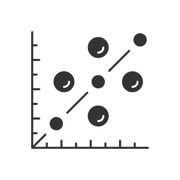 Ícone de glifo de gráfico de dispersão. Scattergram. Diagrama matemático. Representação simbólica da informação. Gráfico do plano de coordenadas. Símbolo da silhueta. Espaço negativo. Ilustração isolada do vetor —  Vetores de Stock